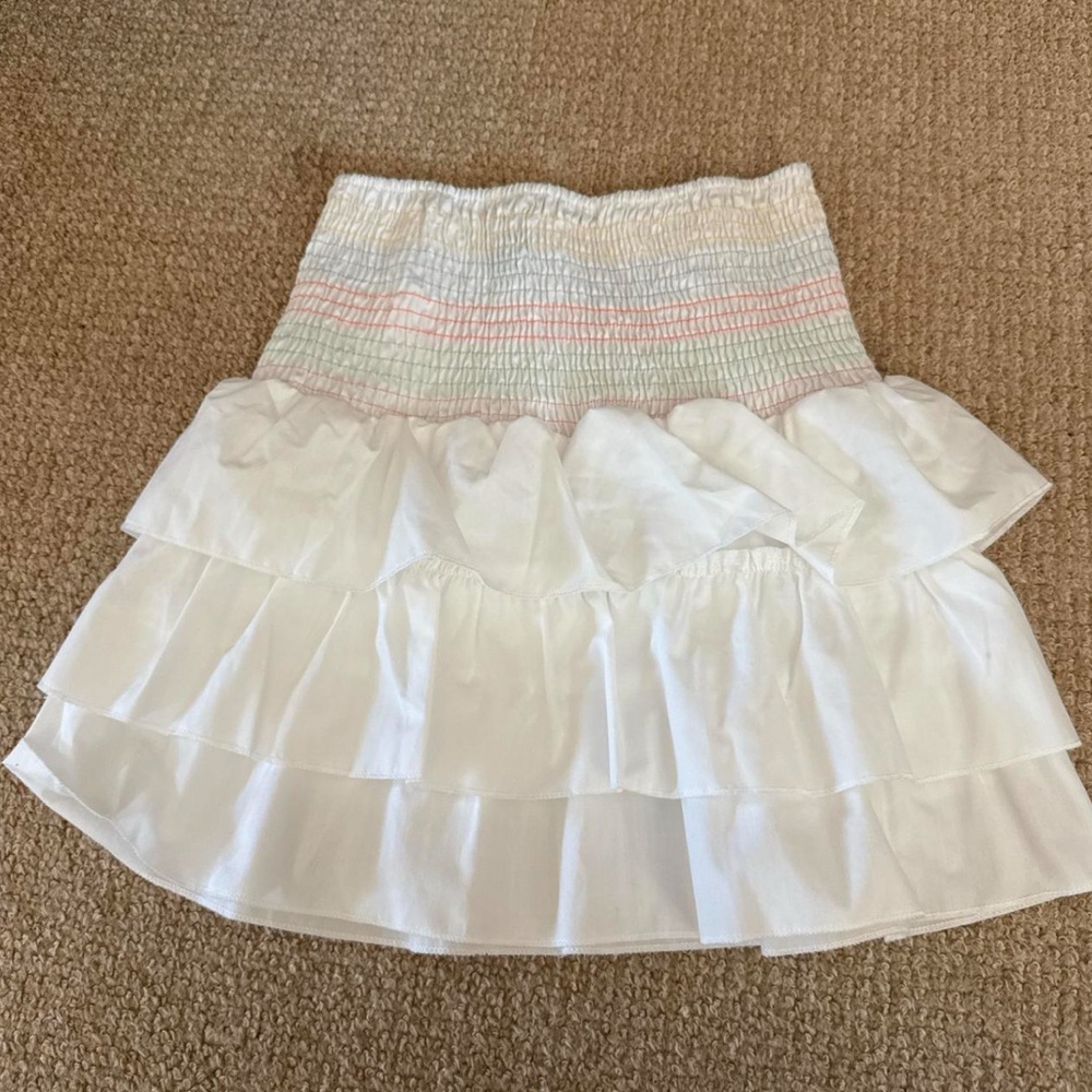 SHEIN White and Pink Smocked Bubble Mini Skirt